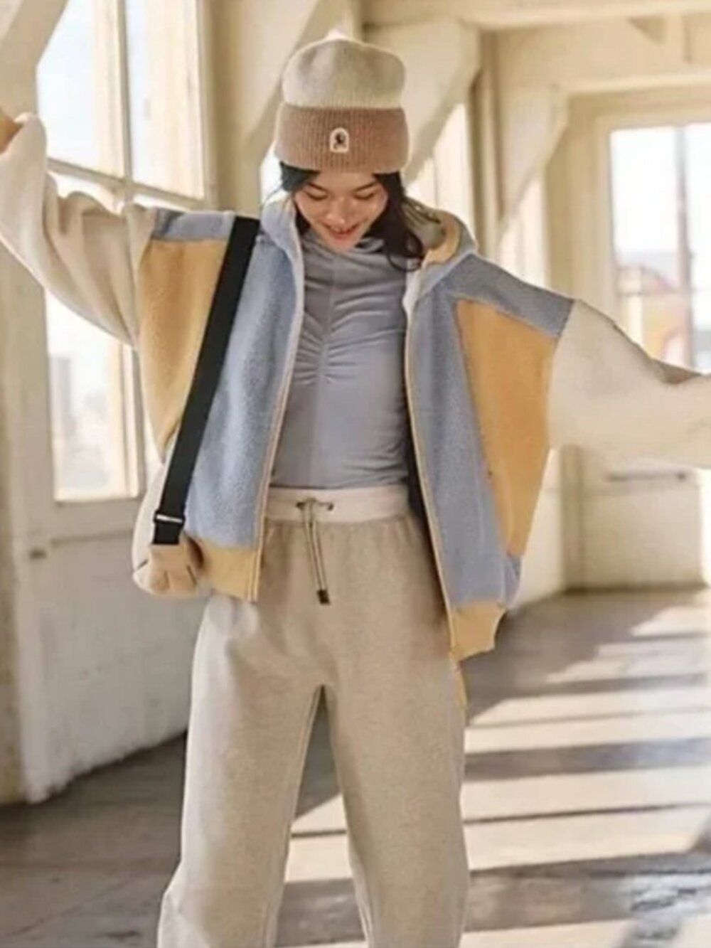 FP Movement Hit The Slopes Fleece Sherpa Jacket Oversized blue yellow